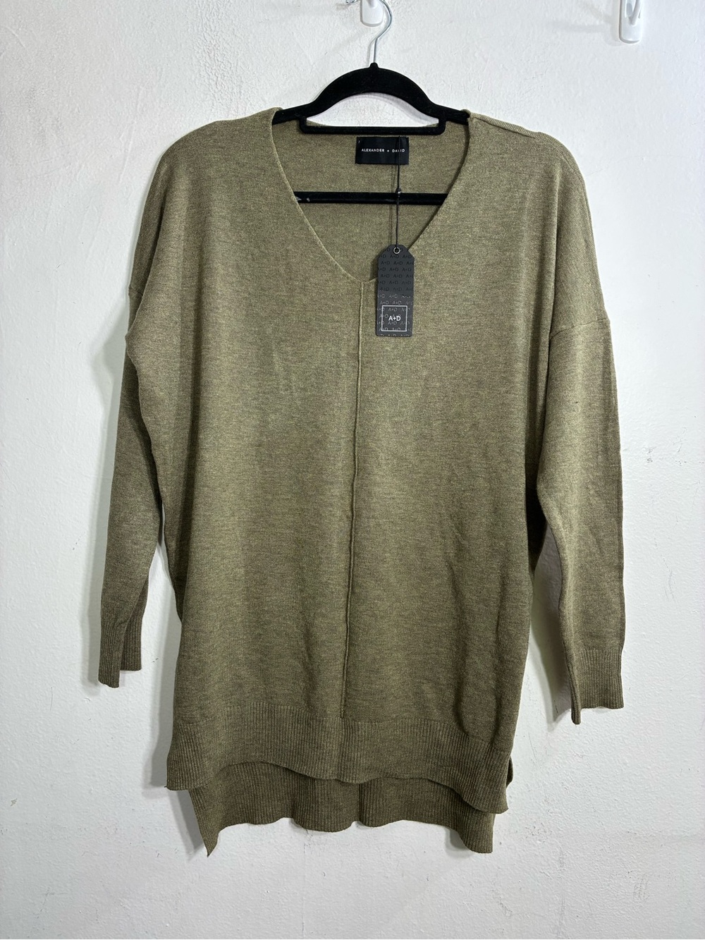 Alexander + David Olive Green V-Neck Relaxed Sweater